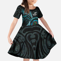 New Zealand Archery Family Matching Off The Shoulder Long Sleeve Dress and Hawaiian Shirt Aotearoa Silver Fern Maori - Polynesian Pride