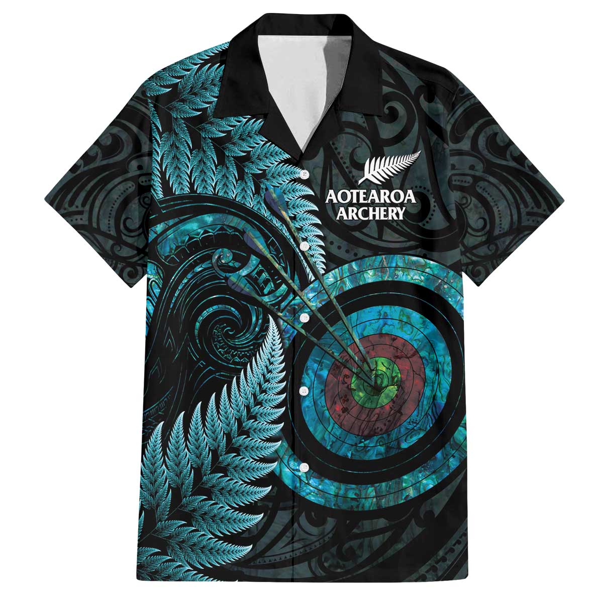 New Zealand Archery Family Matching Off The Shoulder Long Sleeve Dress and Hawaiian Shirt Aotearoa Silver Fern Maori - Polynesian Pride