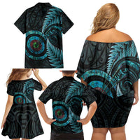 New Zealand Archery Family Matching Off Shoulder Short Dress and Hawaiian Shirt Aotearoa Silver Fern Maori LT14 - Polynesian Pride
