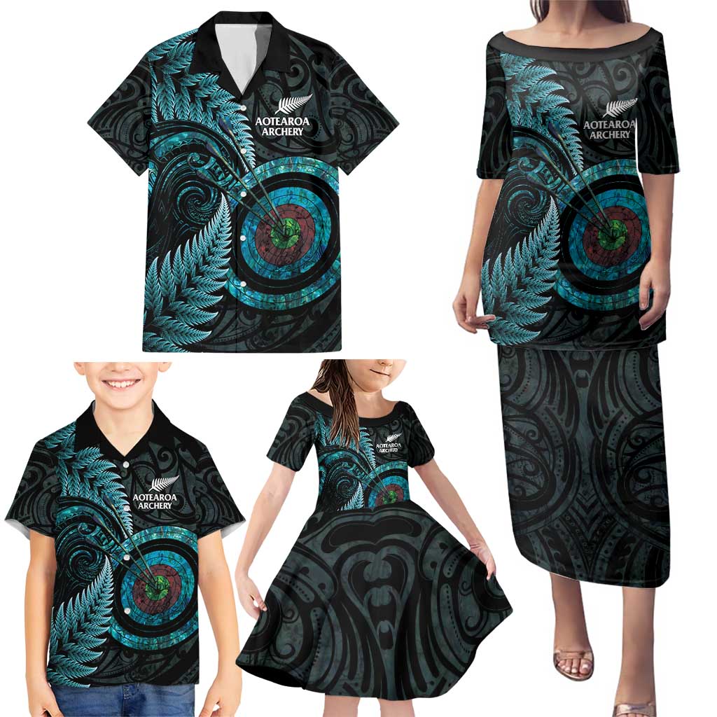 New Zealand Archery Family Matching Puletasi and Hawaiian Shirt Aotearoa Silver Fern Maori LT14 - Polynesian Pride