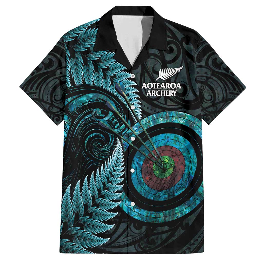 New Zealand Archery Family Matching Summer Maxi Dress and Hawaiian Shirt Aotearoa Silver Fern Maori LT14 Dad's Shirt - Short Sleeve Turquoise - Polynesian Pride