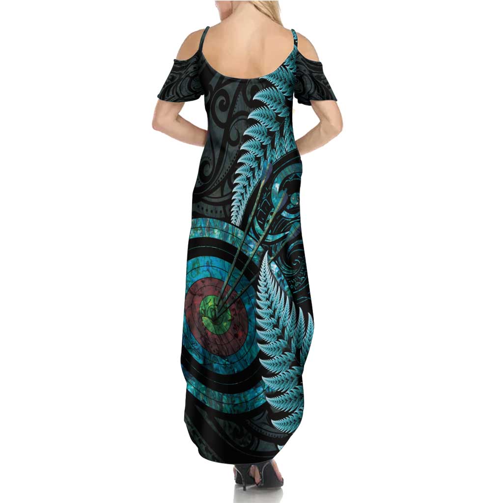 New Zealand Archery Family Matching Summer Maxi Dress and Hawaiian Shirt Aotearoa Silver Fern Maori LT14 - Polynesian Pride