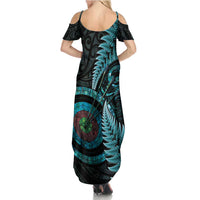 New Zealand Archery Family Matching Summer Maxi Dress and Hawaiian Shirt Aotearoa Silver Fern Maori LT14 - Polynesian Pride