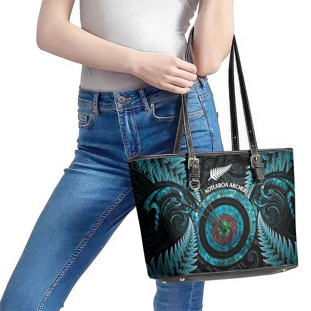 New Zealand Archery Leather Tote Bag Aotearoa Silver Fern Maori - Polynesian Pride