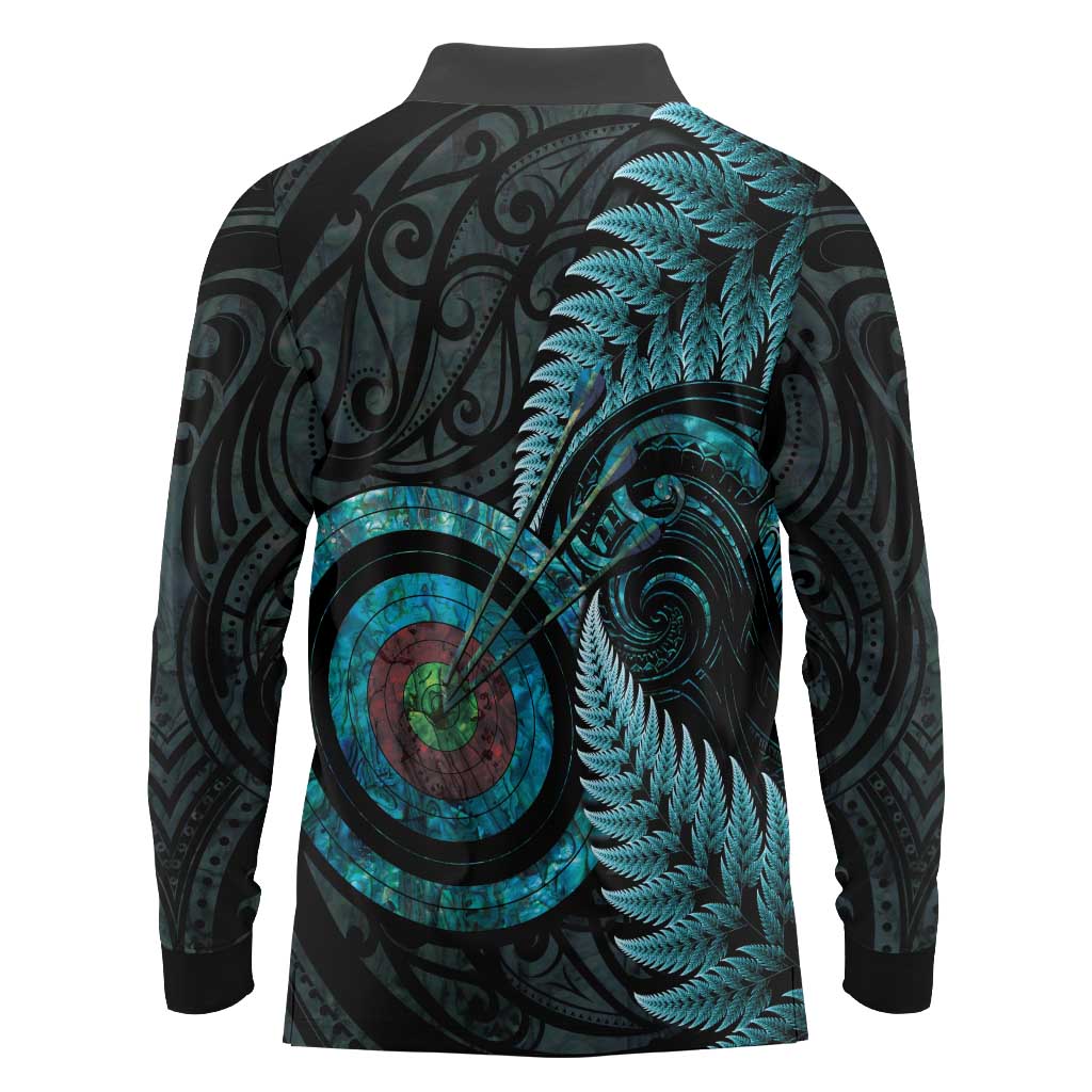 New Zealand Archery Long Sleeve Polo Shirt Aotearoa Silver Fern Maori - Polynesian Pride