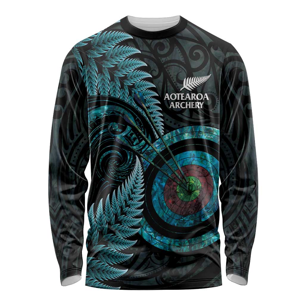 New Zealand Archery Long Sleeve Shirt Aotearoa Silver Fern Maori LT14 Unisex Turquoise - Polynesian Pride