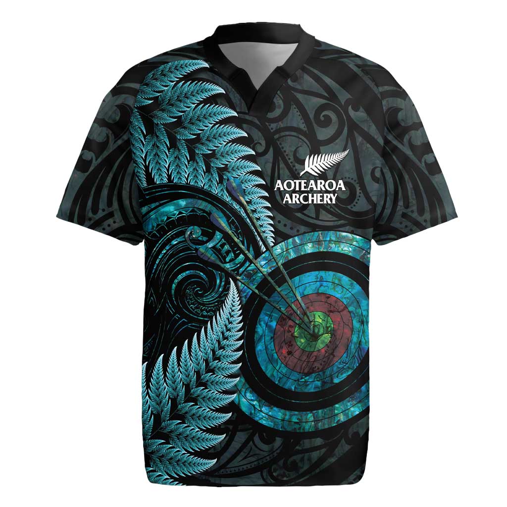 New Zealand Archery Rugby Jersey Aotearoa Silver Fern Maori LT14 Turquoise - Polynesian Pride