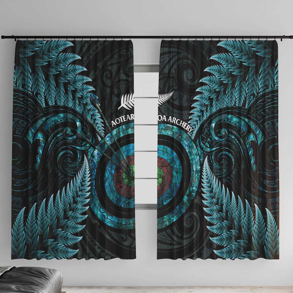 New Zealand Archery Window Curtain Aotearoa Silver Fern Maori LT14 With Hooks Turquoise - Polynesian Pride