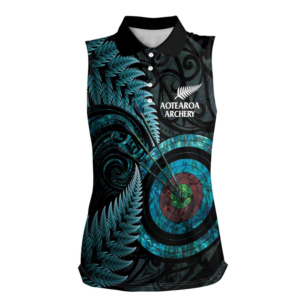 New Zealand Archery Women Sleeveless Polo Shirt Aotearoa Silver Fern Maori - Polynesian Pride