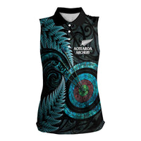 New Zealand Archery Women Sleeveless Polo Shirt Aotearoa Silver Fern Maori - Polynesian Pride
