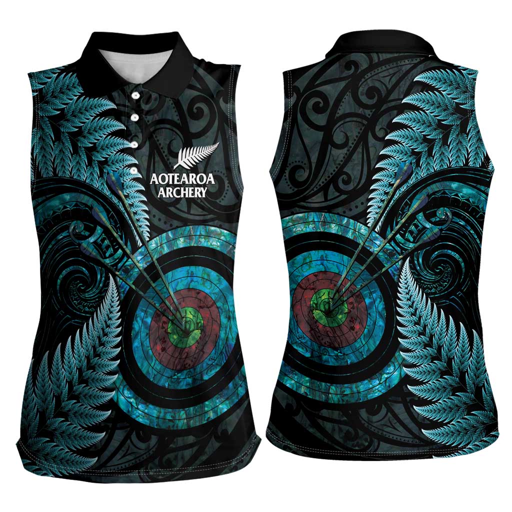 New Zealand Archery Women Sleeveless Polo Shirt Aotearoa Silver Fern Maori - Polynesian Pride