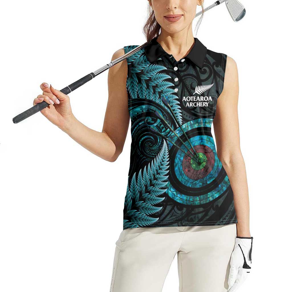 New Zealand Archery Women Sleeveless Polo Shirt Aotearoa Silver Fern Maori - Polynesian Pride