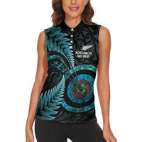 New Zealand Archery Women Sleeveless Polo Shirt Aotearoa Silver Fern Maori - Polynesian Pride