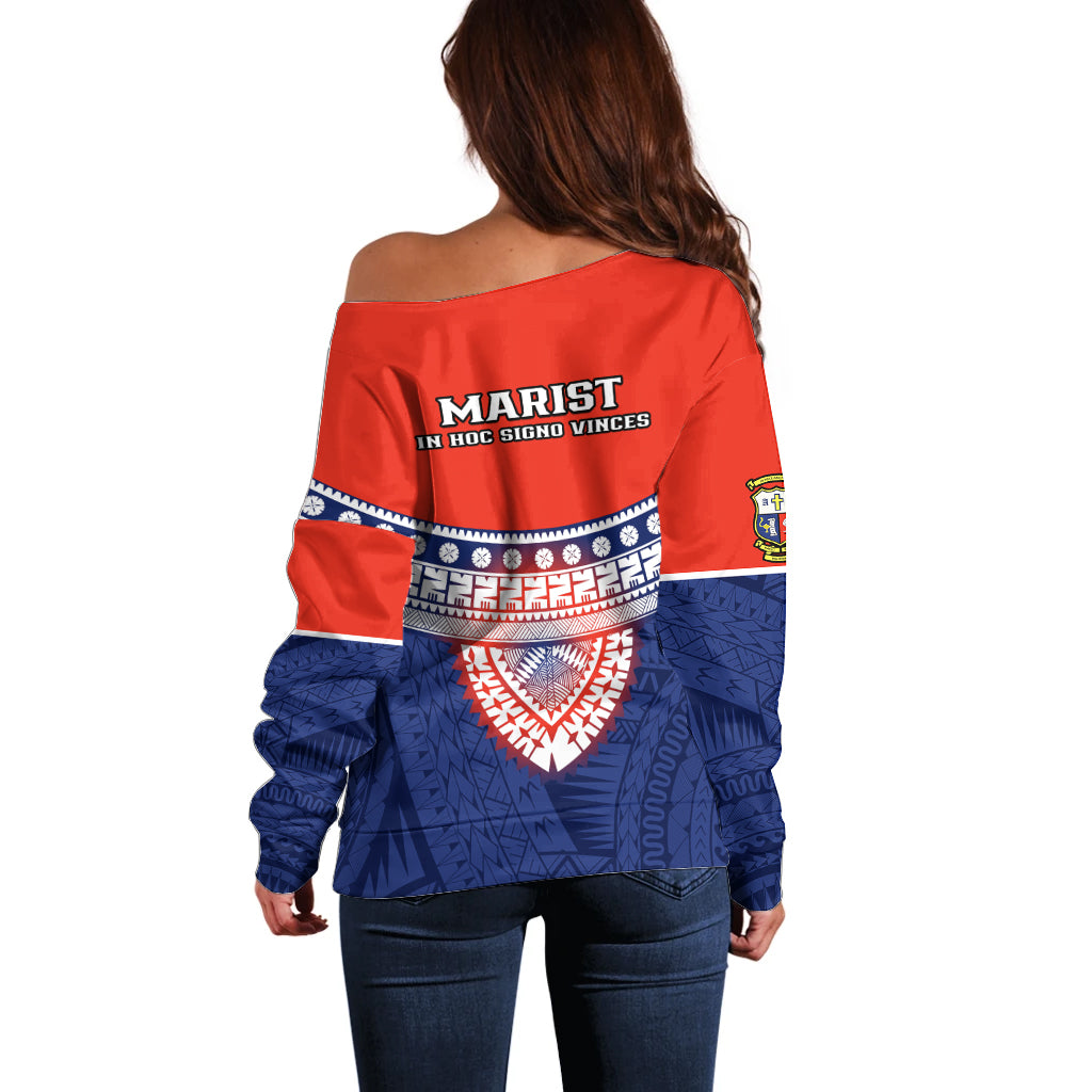 Fiji School Off Shoulder Sweater Marist Brothers Fijian Tapa Pattern LT14 - Polynesian Pride
