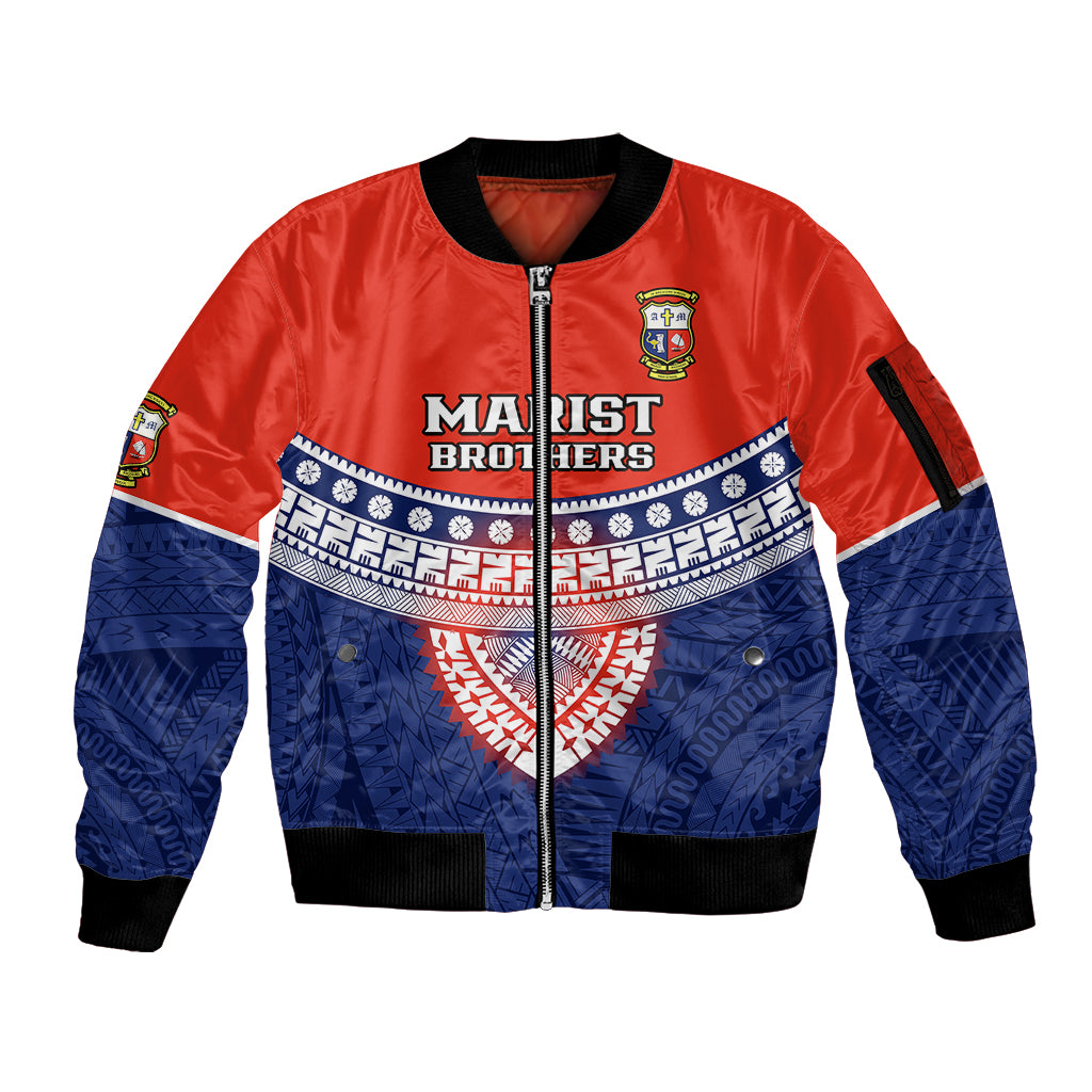 Fiji School Sleeve Zip Bomber Jacket Marist Brothers Fijian Tapa Pattern LT14 Unisex Blue - Polynesian Pride
