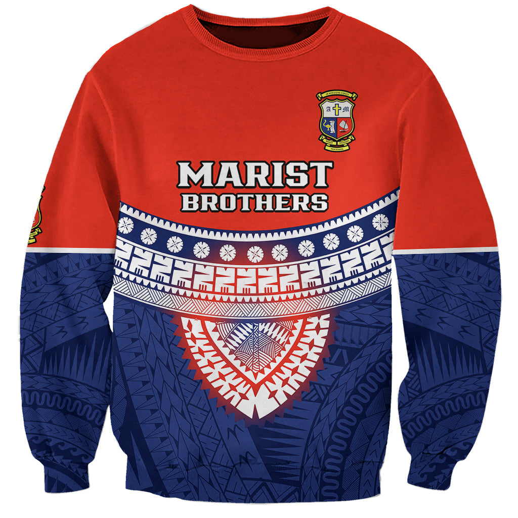 Fiji School Sweatshirt Marist Brothers Fijian Tapa Pattern LT14 Unisex Blue - Polynesian Pride