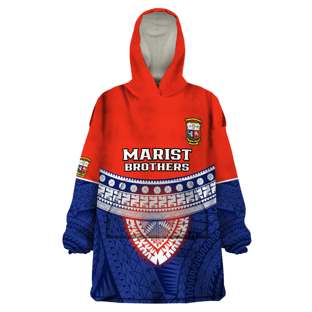 Fiji School Wearable Blanket Hoodie Marist Brothers Fijian Tapa Pattern LT14 One Size Blue - Polynesian Pride