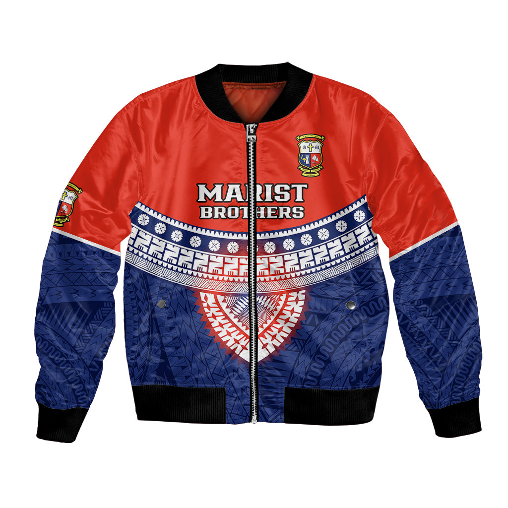 Custom Fiji School Bomber Jacket Marist Brothers Fijian Tapa Pattern LT14 Unisex Blue - Polynesian Pride