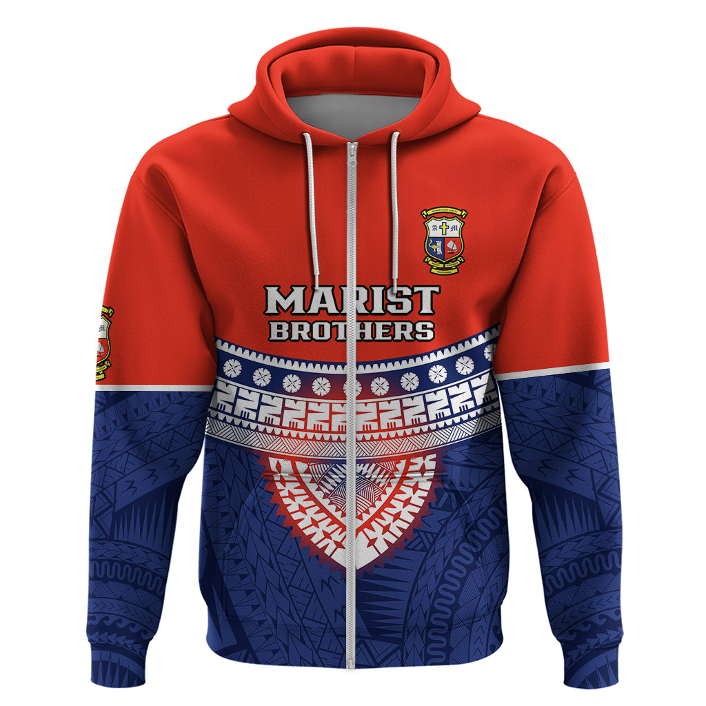 Custom Fiji School Hoodie Marist Brothers Fijian Tapa Pattern LT14 Zip Hoodie Blue - Polynesian Pride