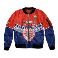 Custom Fiji School Sleeve Zip Bomber Jacket Marist Brothers Fijian Tapa Pattern LT14 Unisex Blue - Polynesian Pride
