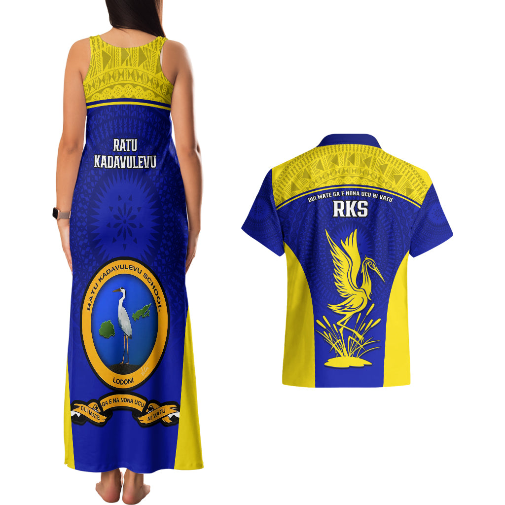 Fiji School Couples Matching Tank Maxi Dress And Hawaiian Shirt Ratu Kadavulevu Heron With Fijian Tapa LT14 - Polynesian Pride