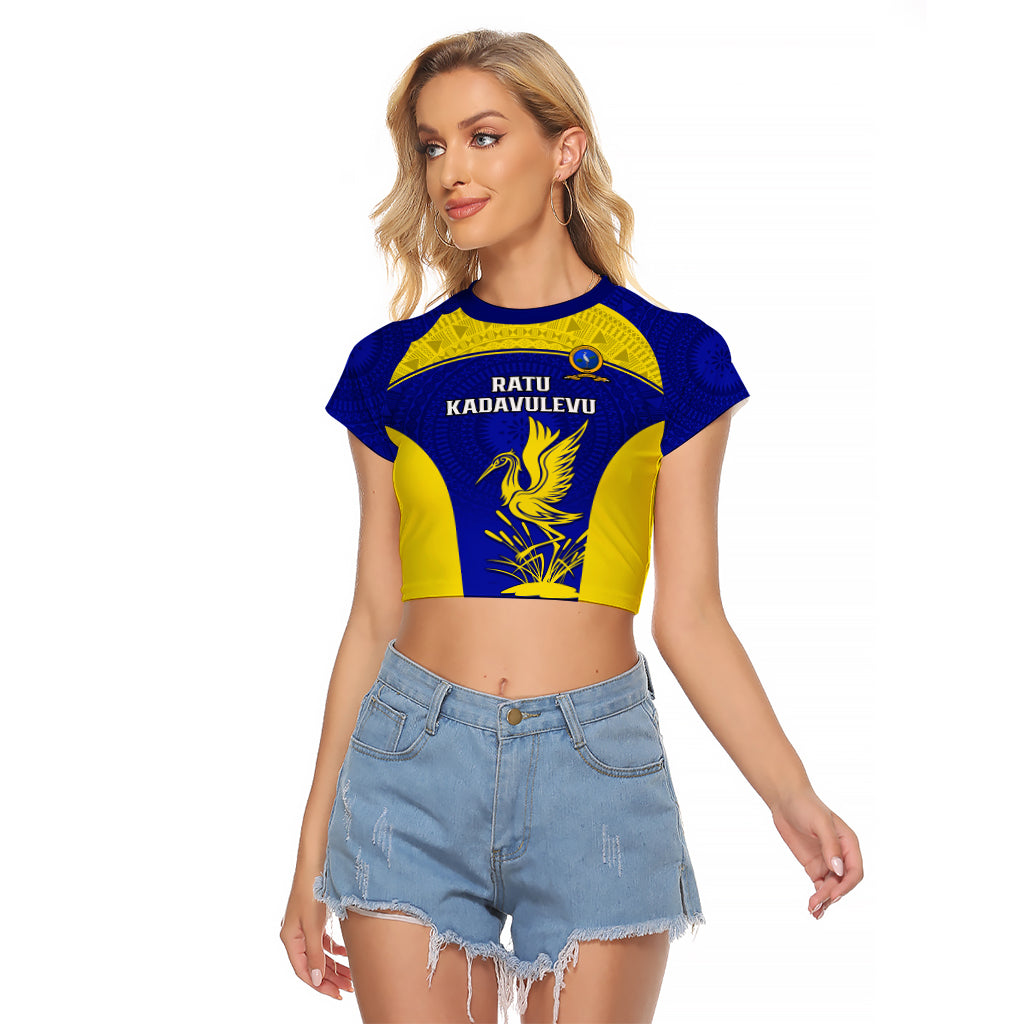 Fiji School Raglan Cropped T Shirt Ratu Kadavulevu Heron With Fijian Tapa LT14 Female Gold - Polynesian Pride
