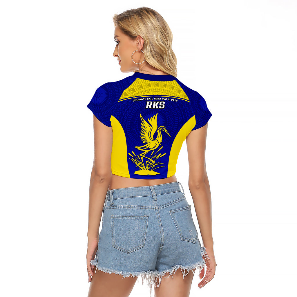 Fiji School Raglan Cropped T Shirt Ratu Kadavulevu Heron With Fijian Tapa LT14 - Polynesian Pride