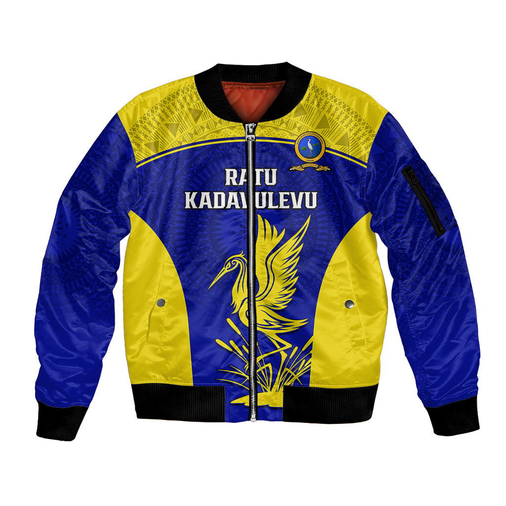 Fiji School Sleeve Zip Bomber Jacket Ratu Kadavulevu Heron With Fijian Tapa LT14 Unisex Gold - Polynesian Pride