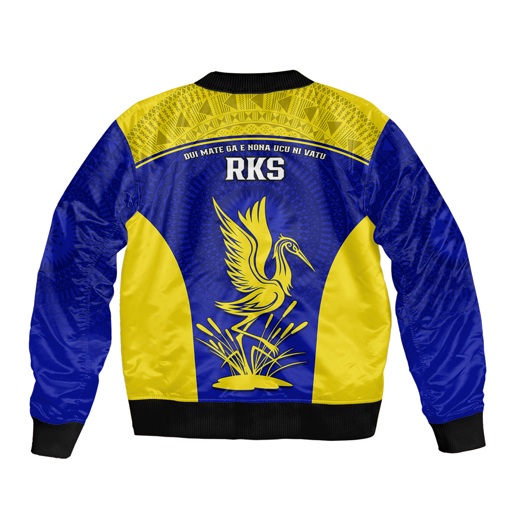 Fiji School Sleeve Zip Bomber Jacket Ratu Kadavulevu Heron With Fijian Tapa LT14 - Polynesian Pride