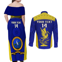 Custom Fiji School Couples Matching Off Shoulder Maxi Dress and Long Sleeve Button Shirts Ratu Kadavulevu Heron With Fijian Tapa LT14 - Polynesian Pride
