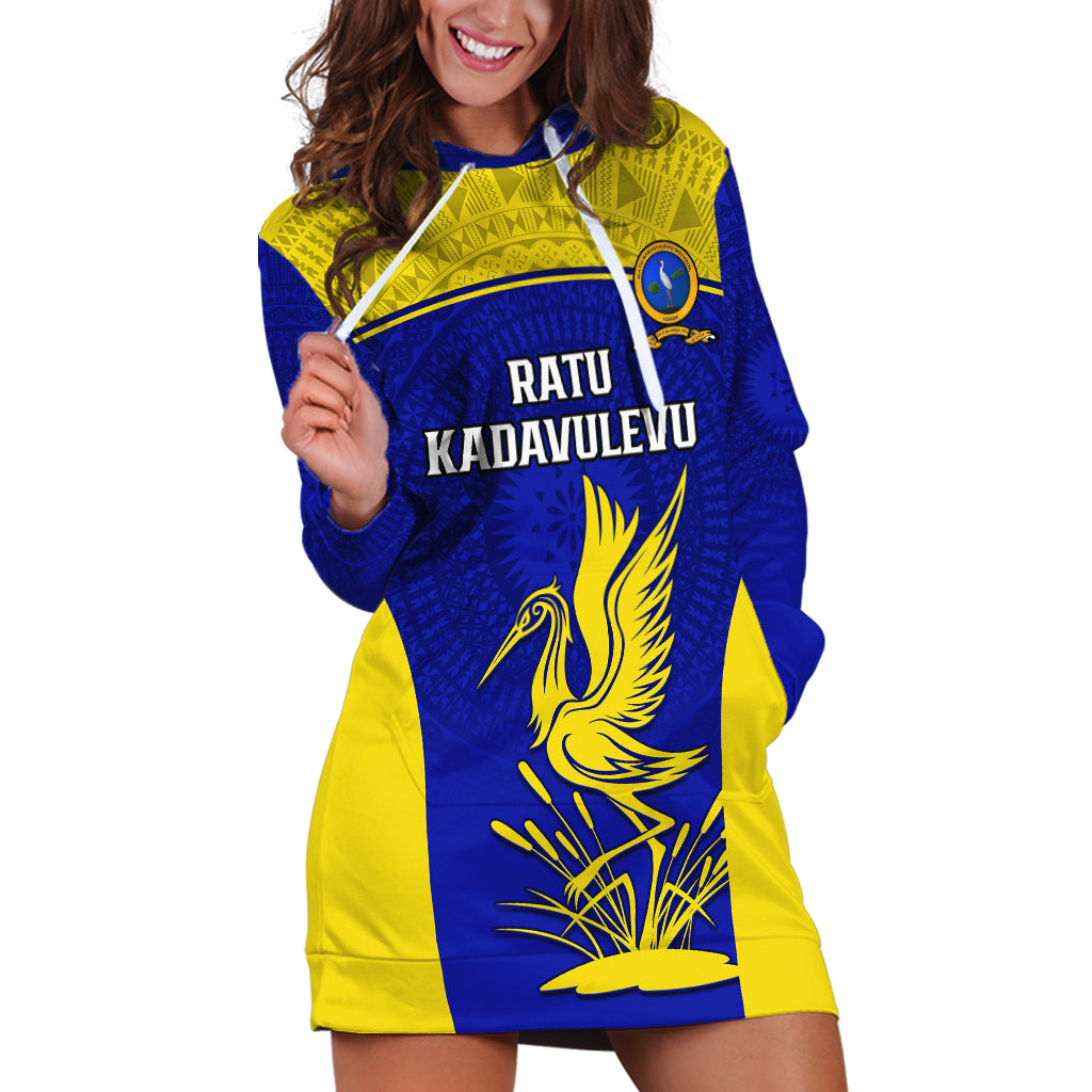 Custom Fiji School Hoodie Dress Ratu Kadavulevu Heron With Fijian Tapa LT14 Gold - Polynesian Pride