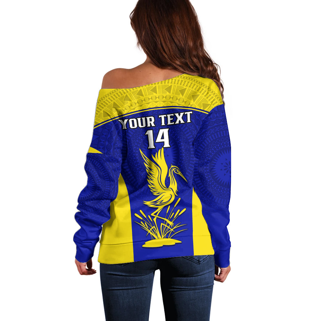 Custom Fiji School Off Shoulder Sweater Ratu Kadavulevu Heron With Fijian Tapa LT14 - Polynesian Pride