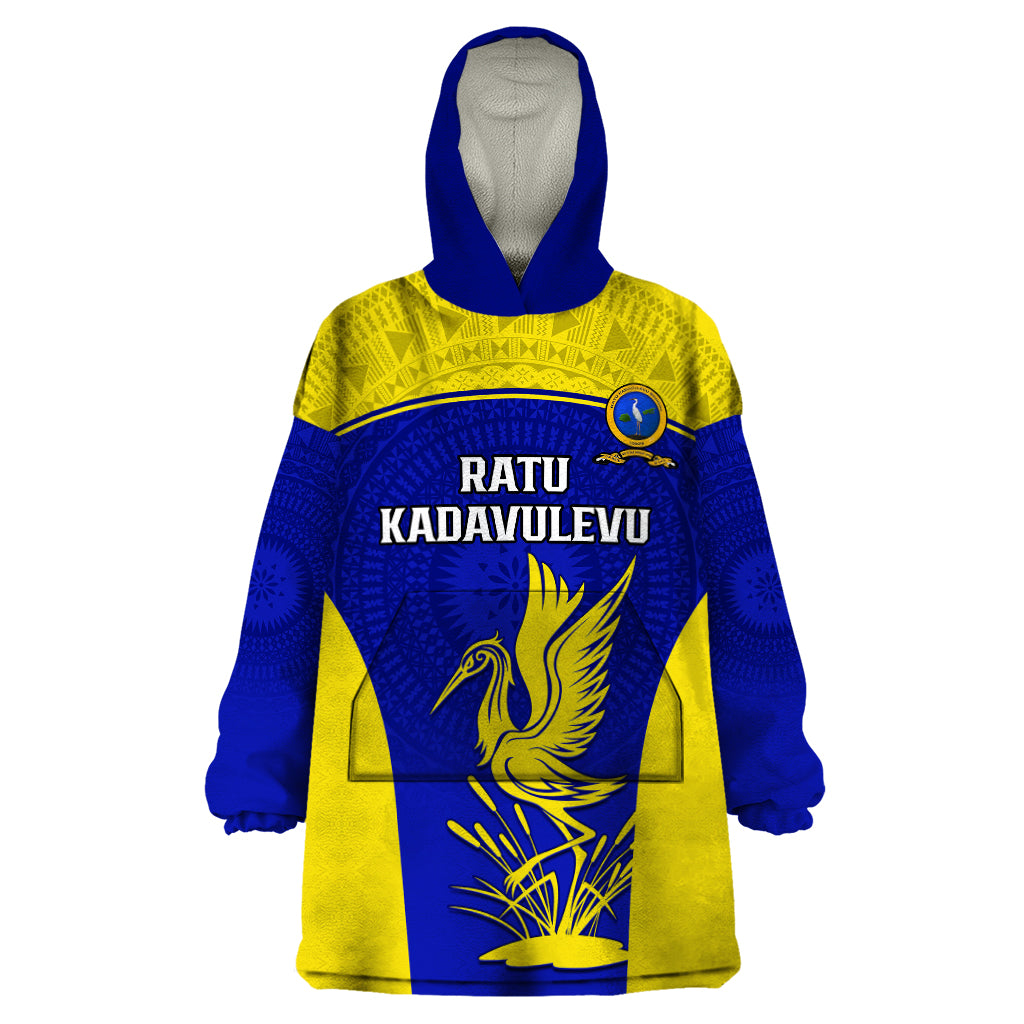 Custom Fiji School Wearable Blanket Hoodie Ratu Kadavulevu Heron With Fijian Tapa LT14 One Size Gold - Polynesian Pride