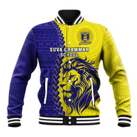 Fiji School Baseball Jacket Suva Grammar Lions With Fijian Tapa LT14 Unisex Gold - Polynesian Pride