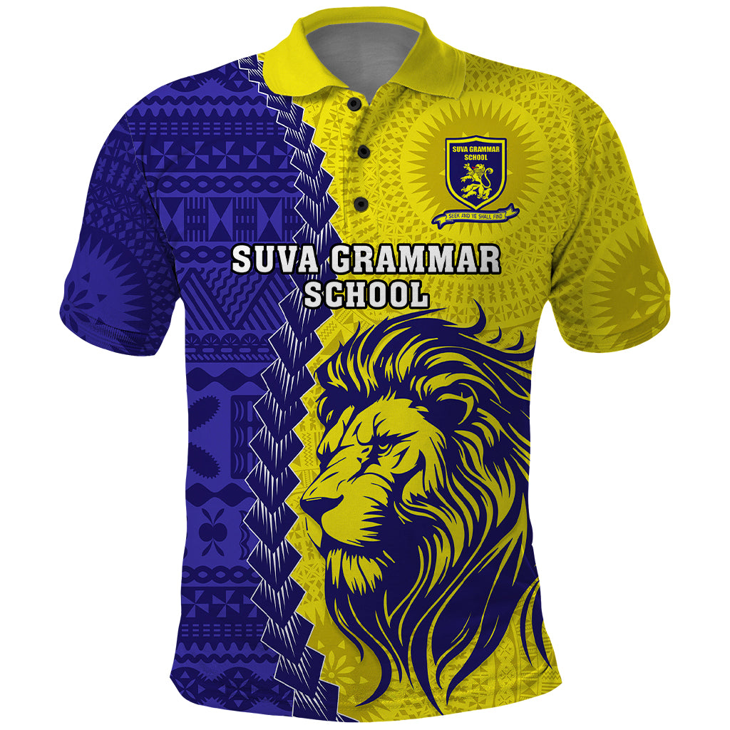 Fiji School Polo Shirt Suva Grammar Lions With Fijian Tapa LT14 Gold - Polynesian Pride