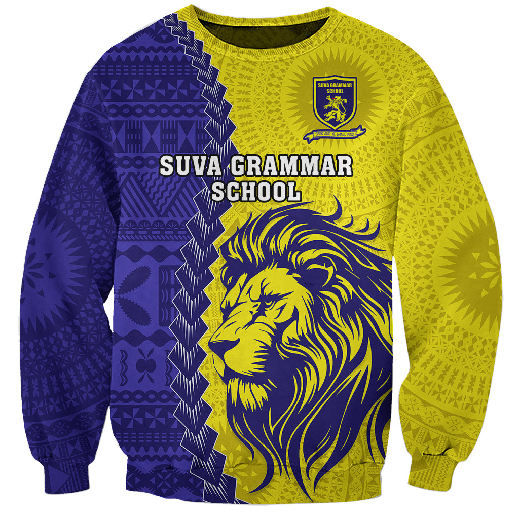 Fiji School Sweatshirt Suva Grammar Lions With Fijian Tapa LT14 Unisex Gold - Polynesian Pride