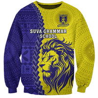 Fiji School Sweatshirt Suva Grammar Lions With Fijian Tapa LT14 Unisex Gold - Polynesian Pride