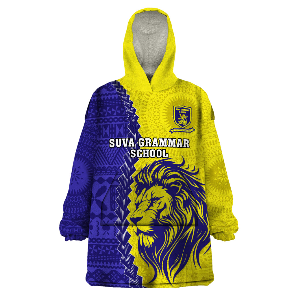 Fiji School Wearable Blanket Hoodie Suva Grammar Lions With Fijian Tapa LT14 One Size Gold - Polynesian Pride