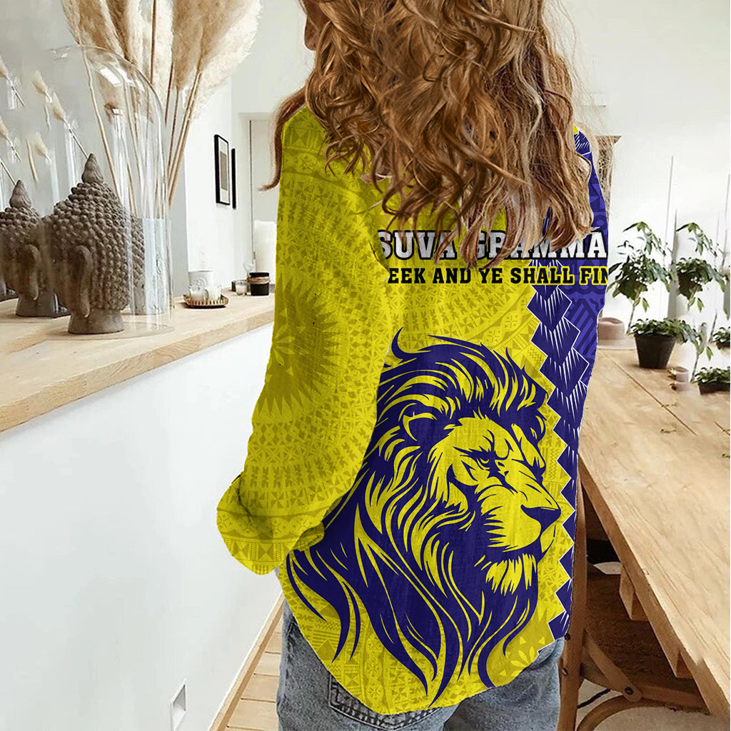Fiji School Women Casual Shirt Suva Grammar Lions With Fijian Tapa LT14 - Polynesian Pride