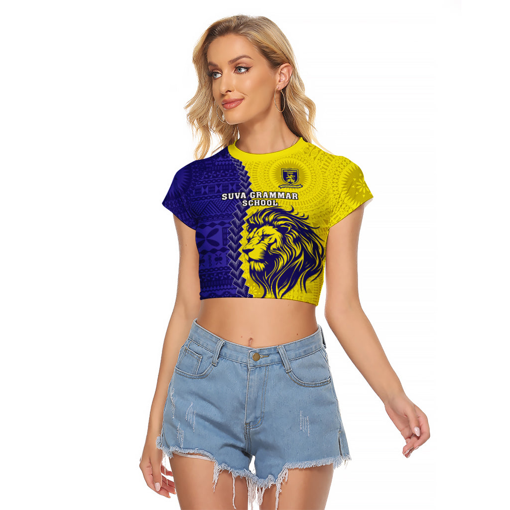 Custom Fiji School Raglan Cropped T Shirt Suva Grammar Lions With Fijian Tapa LT14 Female Gold - Polynesian Pride