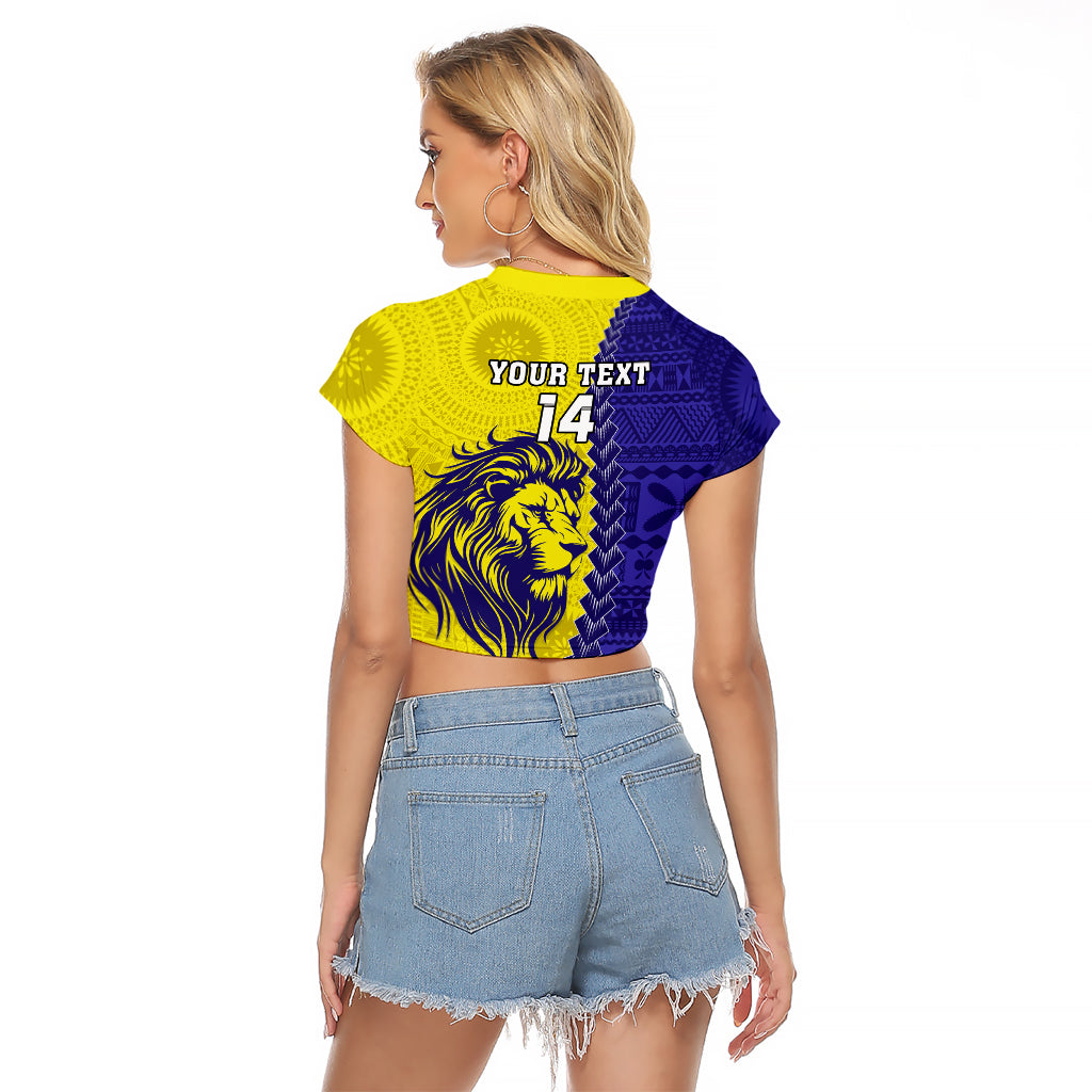 Custom Fiji School Raglan Cropped T Shirt Suva Grammar Lions With Fijian Tapa LT14 - Polynesian Pride