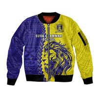 Custom Fiji School Sleeve Zip Bomber Jacket Suva Grammar Lions With Fijian Tapa LT14 Unisex Gold - Polynesian Pride
