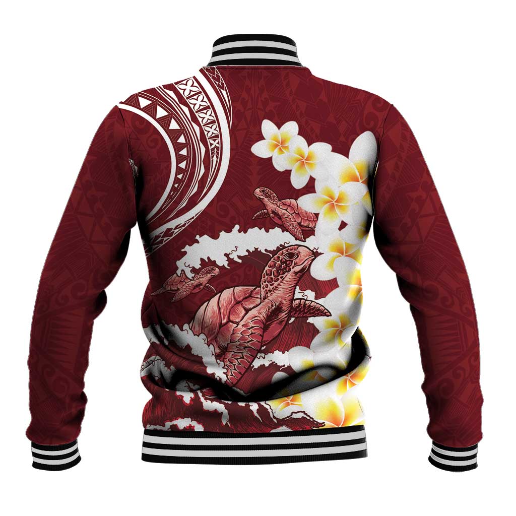Blood Gold Polynesia Baseball Jacket Polynesian Frangipani With Sea Turtles