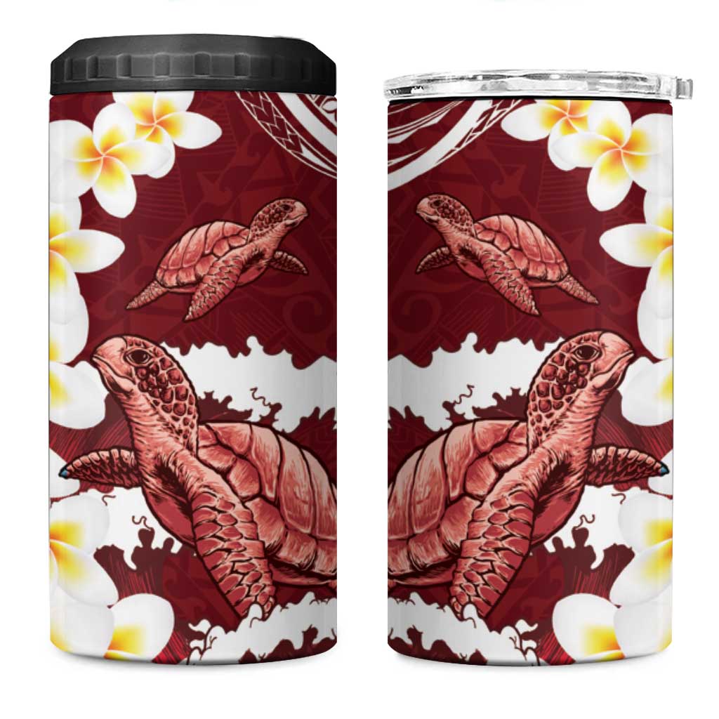 Blood Gold Polynesia 4 in 1 Can Cooler Tumbler Polynesian Frangipani With Sea Turtles