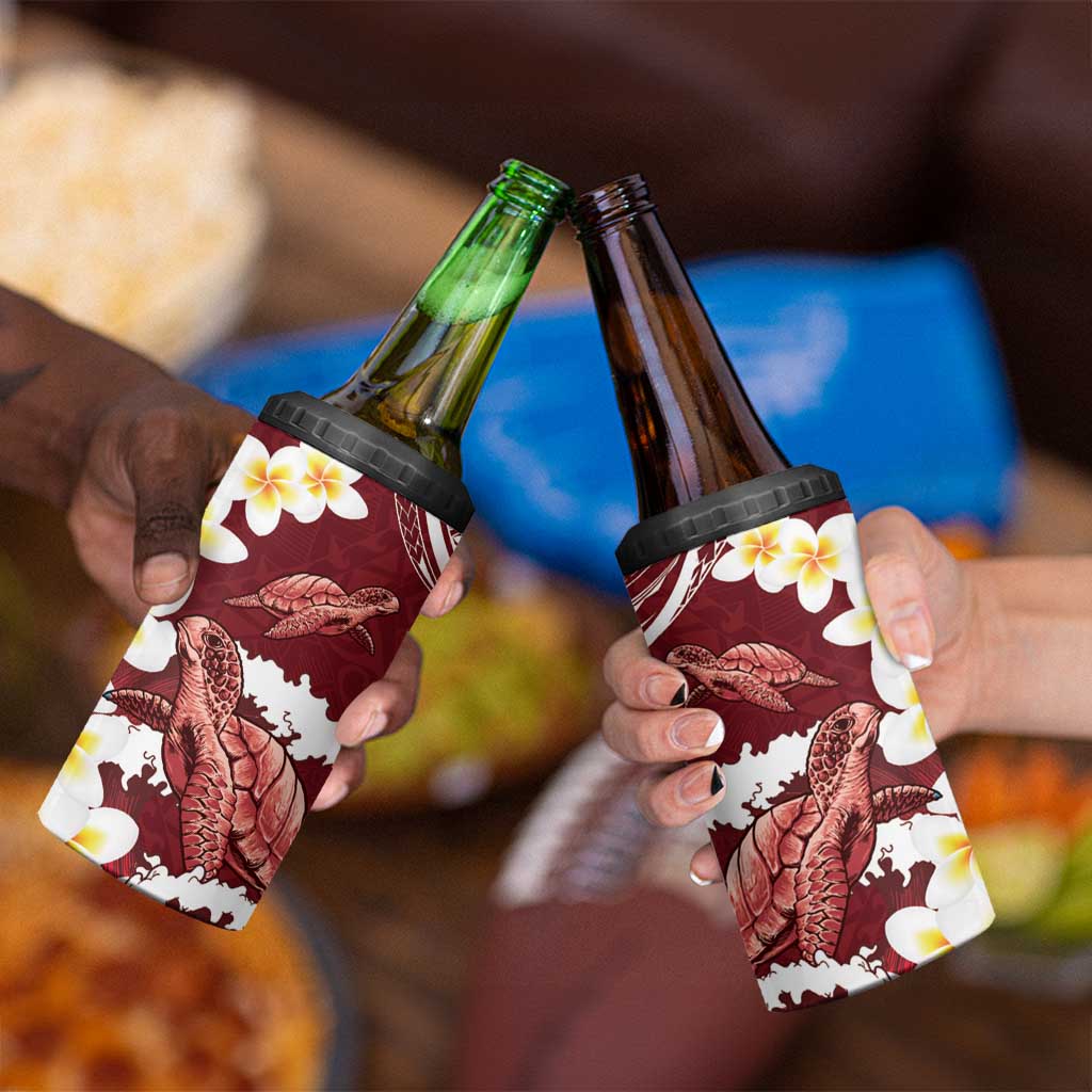 Blood Gold Polynesia 4 in 1 Can Cooler Tumbler Polynesian Frangipani With Sea Turtles