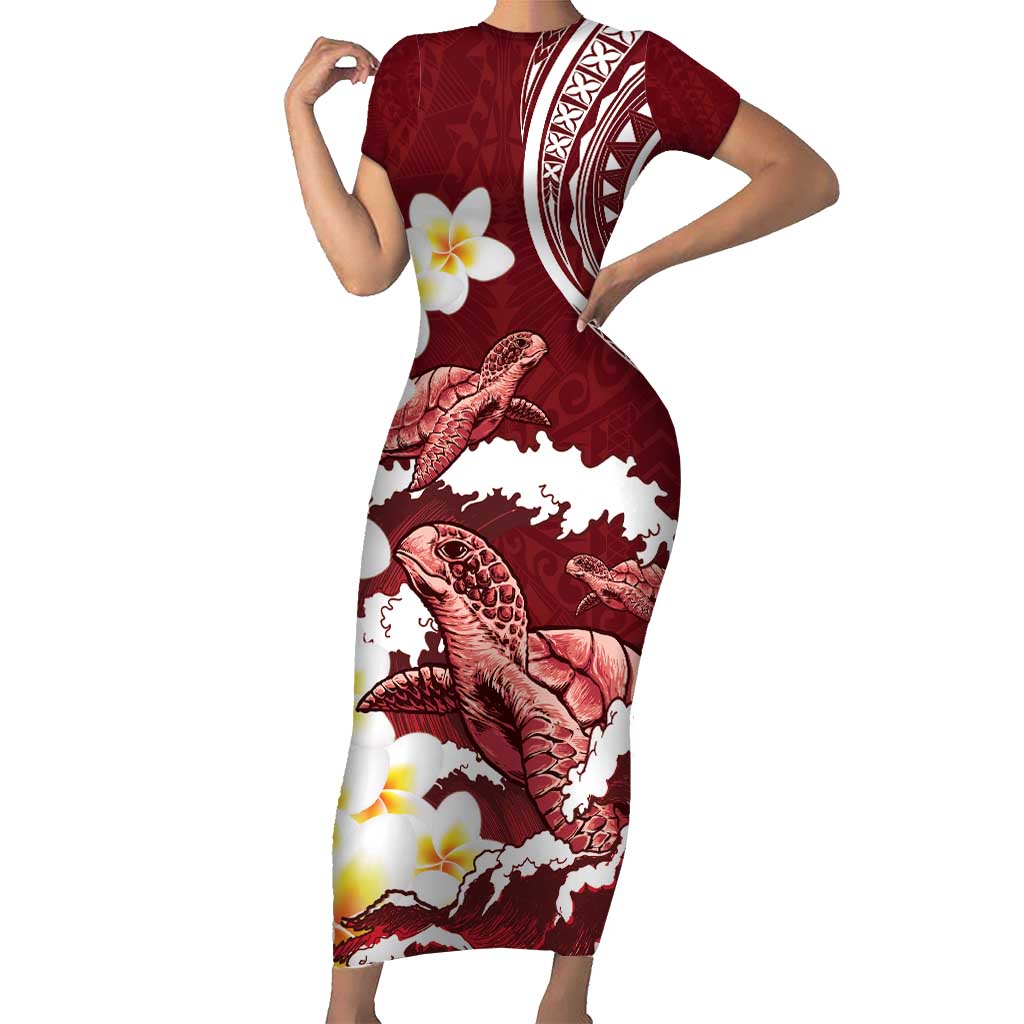 Blood Gold Polynesia Family Matching Short Sleeve Bodycon Dress and Hawaiian Shirt Polynesian Frangipani With Sea Turtles