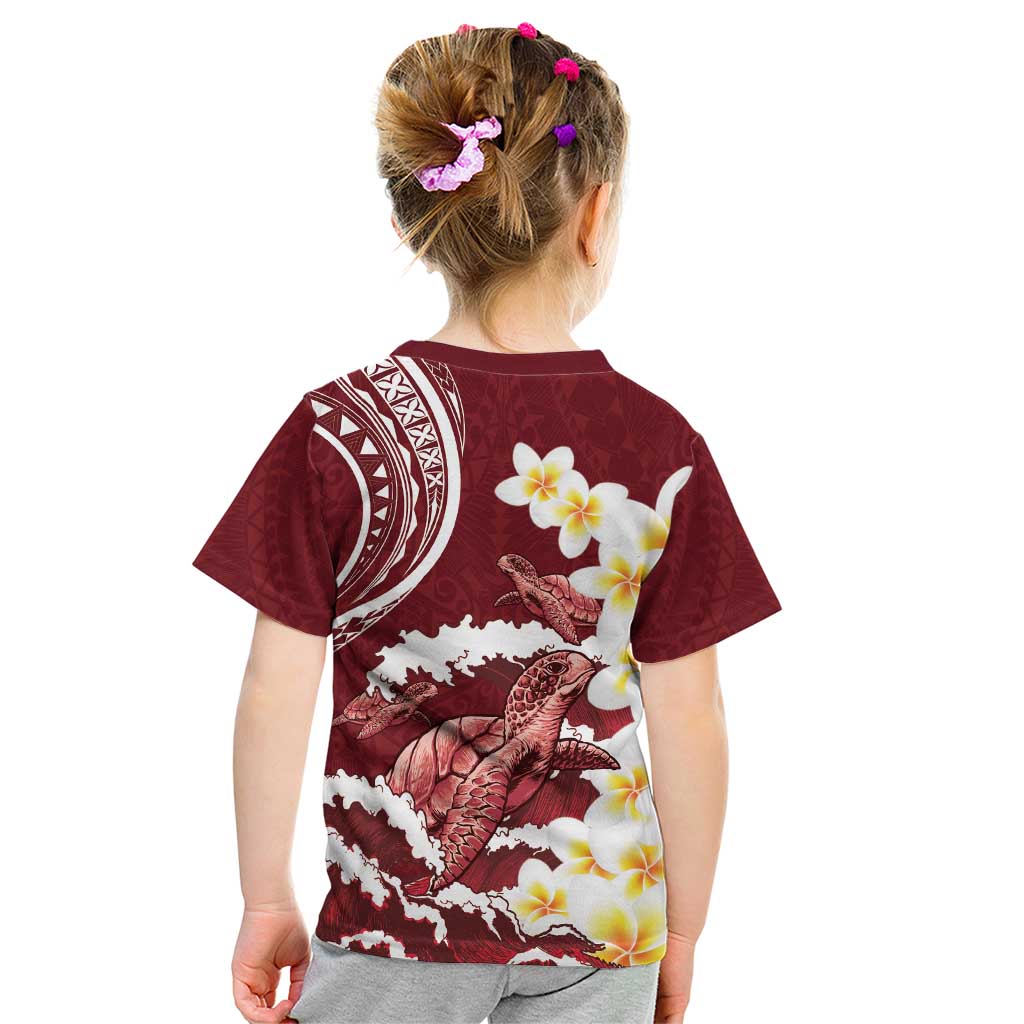 Blood Gold Polynesia Kid T Shirt Polynesian Frangipani With Sea Turtles
