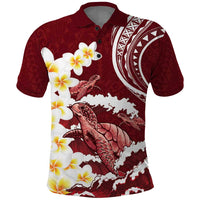 Blood Gold Polynesia Polo Shirt Polynesian Frangipani With Sea Turtles