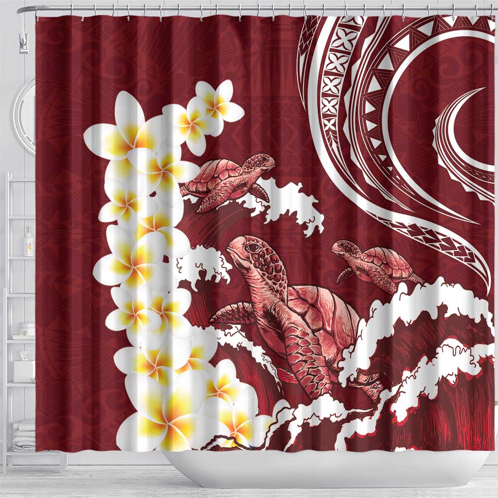 Blood Gold Polynesia Shower Curtain Polynesian Frangipani With Sea Turtles