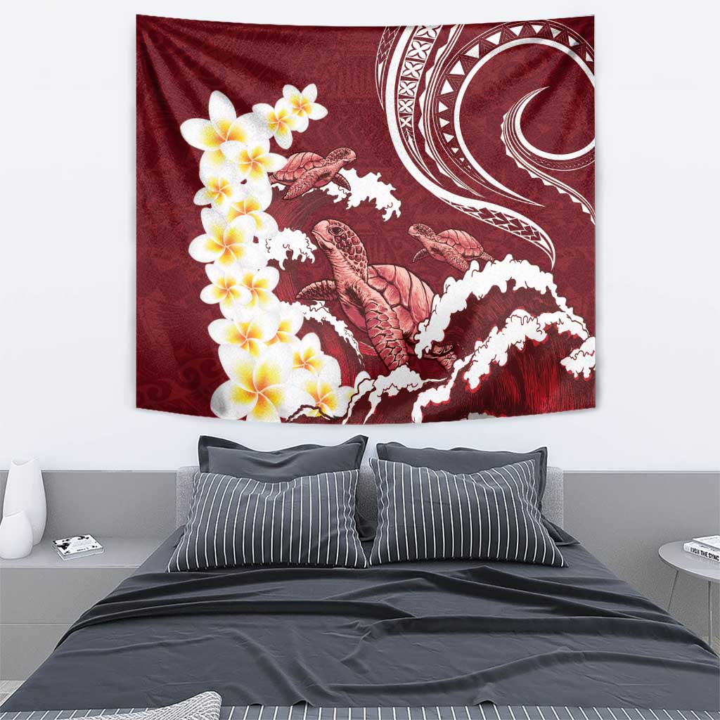 Blood Gold Polynesia Tapestry Polynesian Frangipani With Sea Turtles